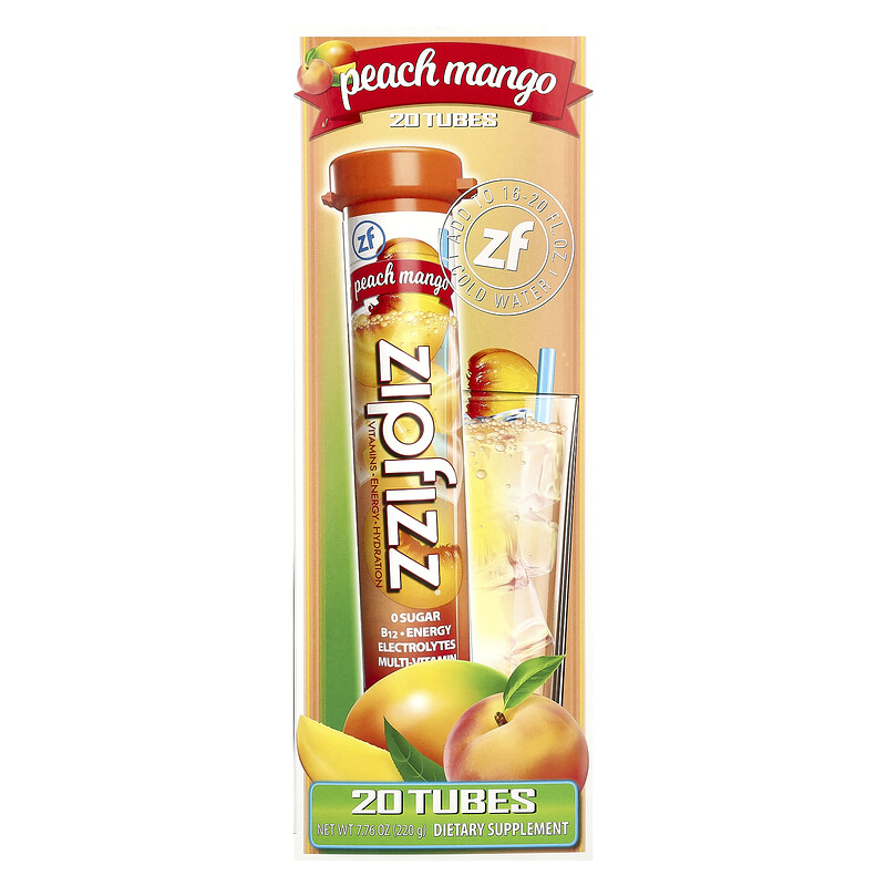 

Zipfizz, Energy Drink Mix, персик и манго, 20 тюбиков по 11 г (0,39 унции)