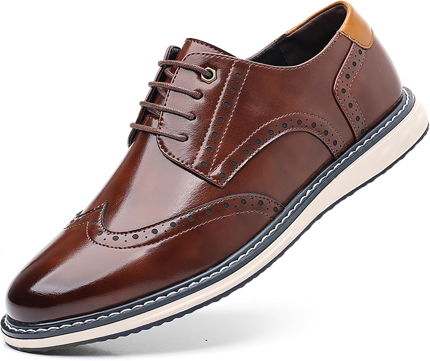 

Мужские классические оксфорды с крыльями, шнуровкой, ретро-округлый носок, броги, удобные дерби, деловая и формальная обувь для офиса, свадьбы и повседневной носки Qeosnbx, коричневый