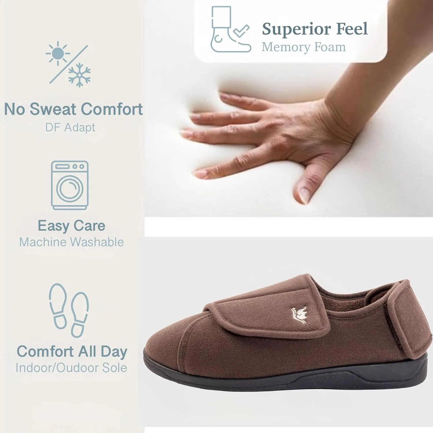 Тапочки с регулируемой застежкой, Memory Foam, Brown EUROPEAN SOFTEST — фото 3