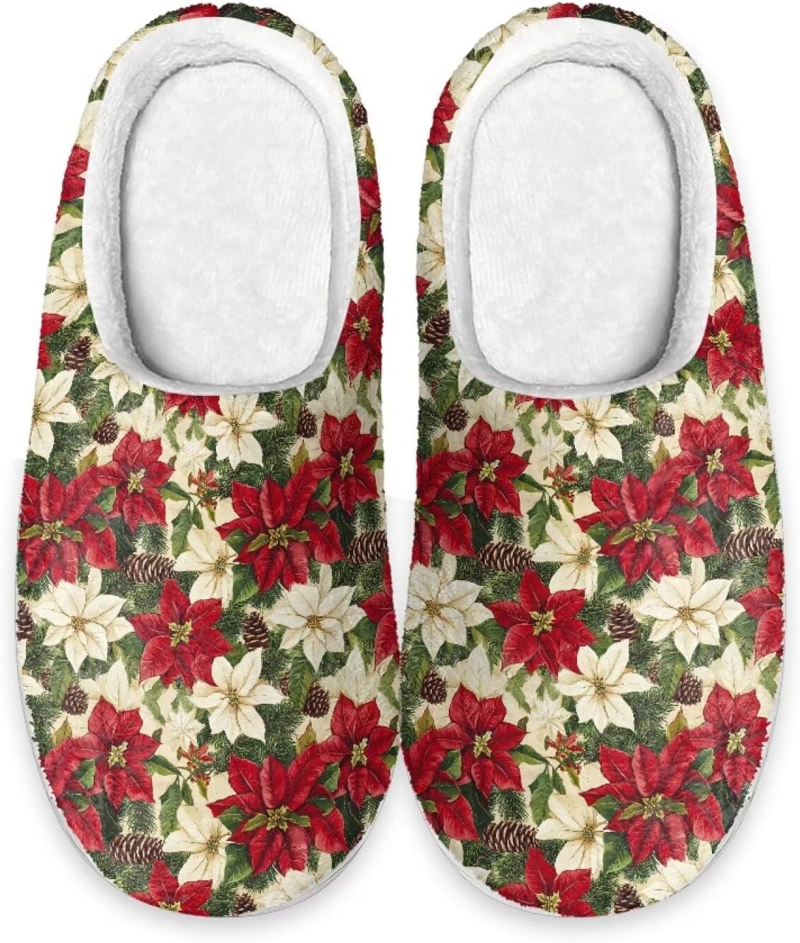 

Мужские и женские нескользящие тапочки, теплые мягкие уютные тапочки из фланели, домашняя обувь для спальни и улицы, размеры 2-12 Zcfygdx, Christmas Flower Pinecone Print