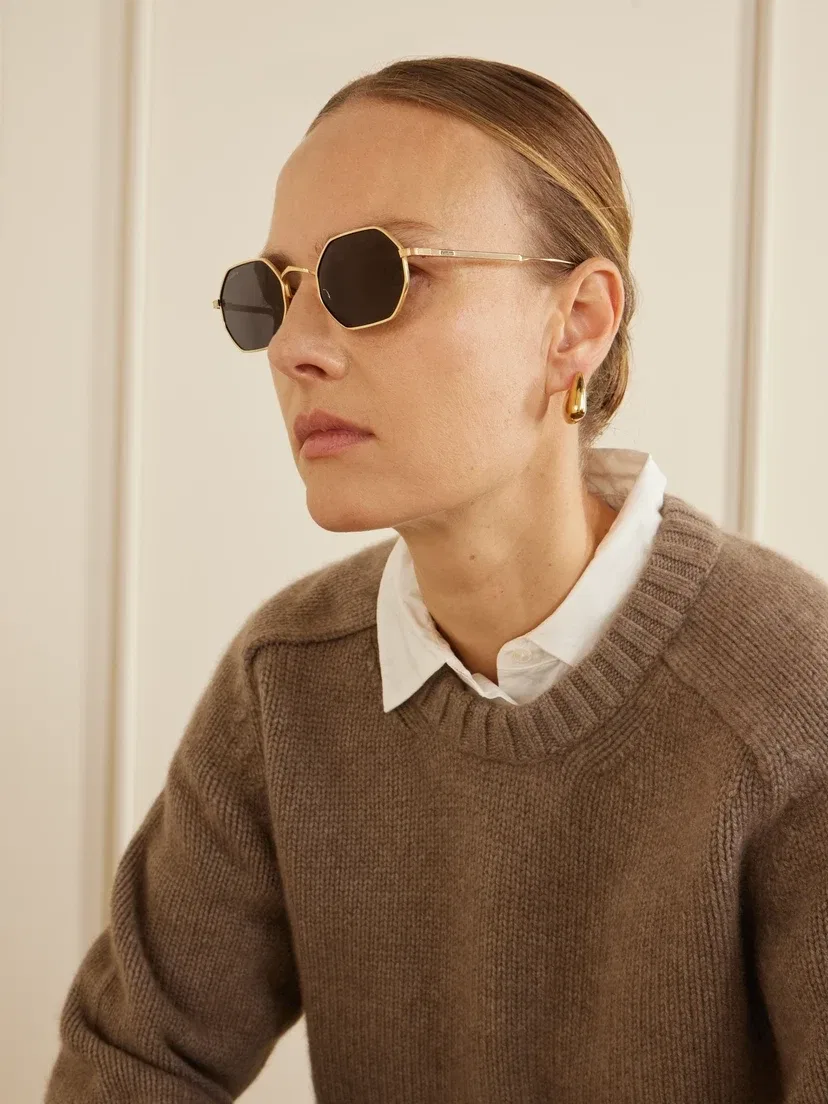 Солнцезащитные очки восьмиугольной формы с оправой золотого оттенка Cartier Eyewear, золотой — фото 4