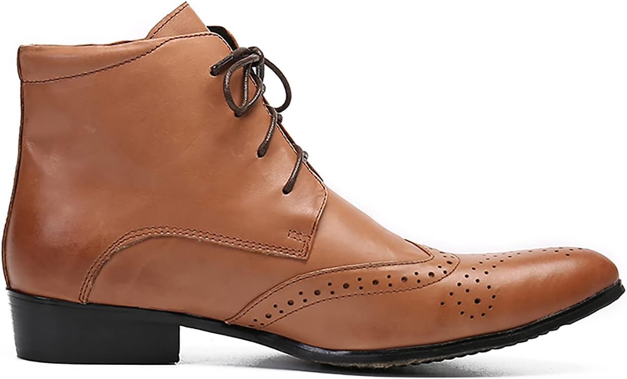 Мужские ботинки Santimon Chelsea Oxford из натуральной кожи с заостренным носком, шнуровкой, стильные, удобные, повседневные и формальные, Tan — фото 3