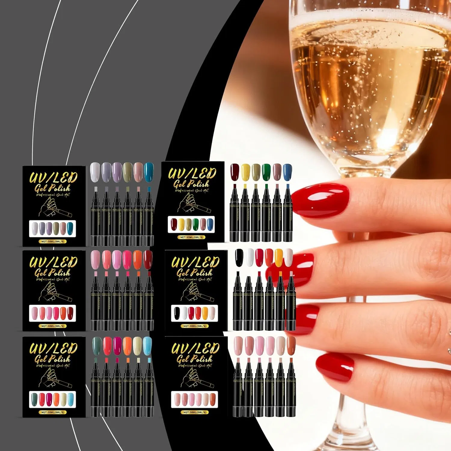 Набор из 5 ручек-лаков для дизайна ногтей «Gel Nail Arts Pen» от Alena Paris Meiion, 1# — фото 2