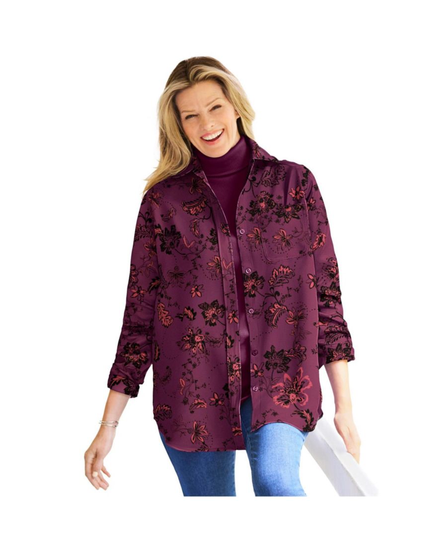 

Рубашка из мягкой искусственной замши больших размеров Woman Within, Deep claret sketched folk