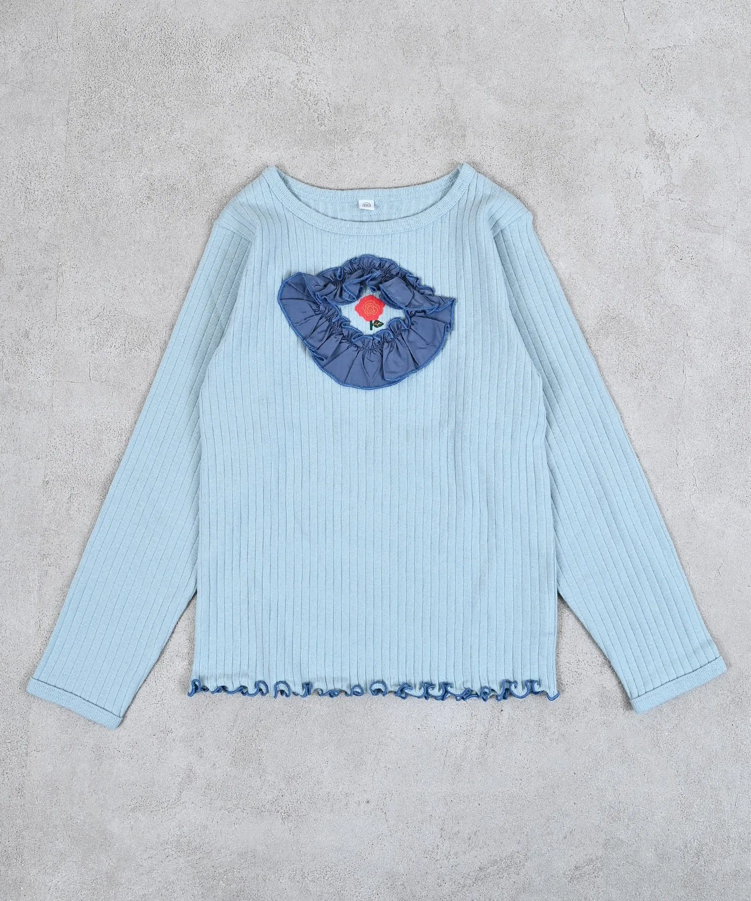 Топ в рубчик с атласной оборкой Markey'S, Light blue