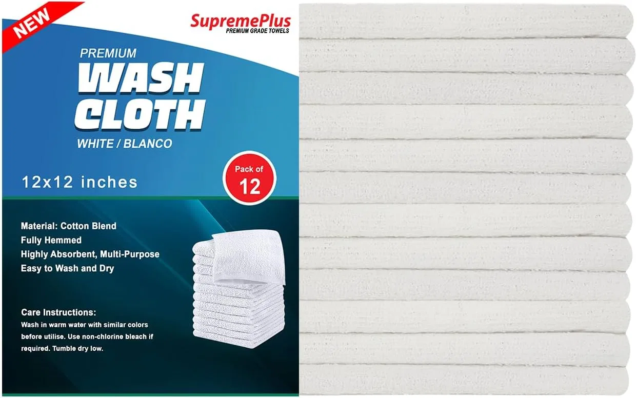 Мочалка Premium White Wash Cloth Supremeplus 12 шт 30.5x30.5 см белый — фото 2