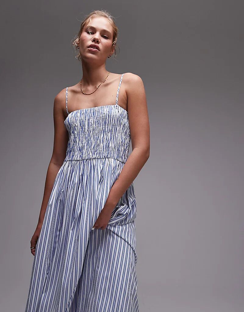 

Макси-платье из поплина в синюю полоску Topshop