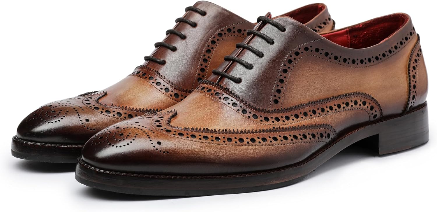 Мужские туфли оксфорды Lethato Wingtip Brogue ручной работы из натуральной кожи с шнуровкой, коричневый