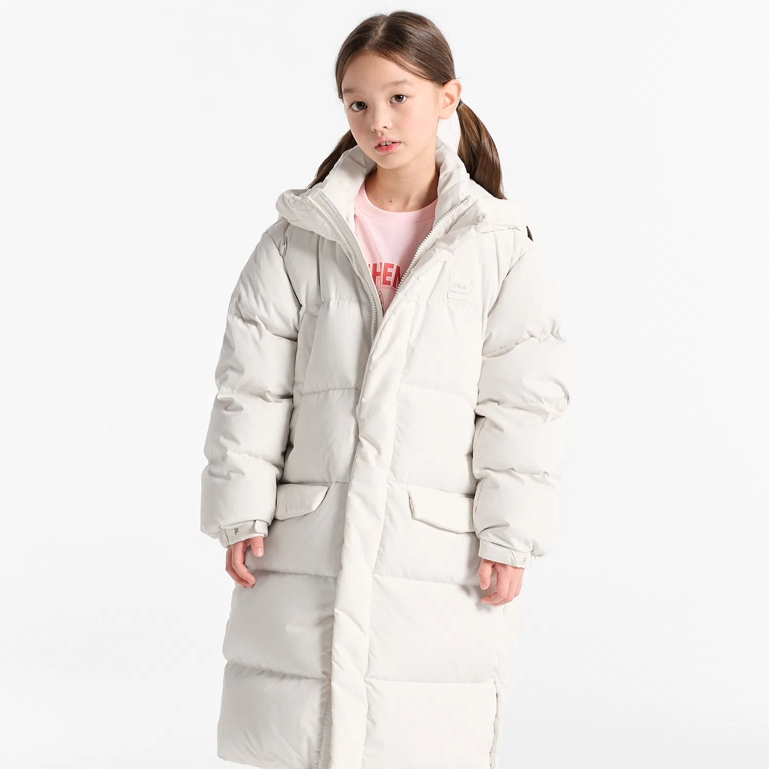 Детский длинный пуховик айвори от Fila Kids