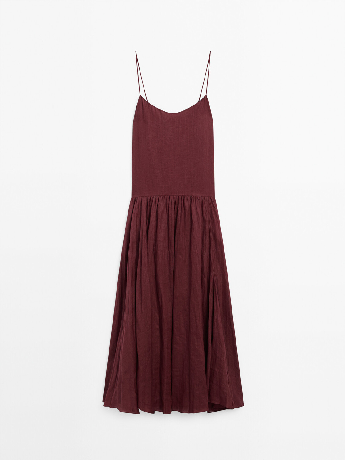 

Длинное объемное платье из рами Massimo Dutti, бургунди