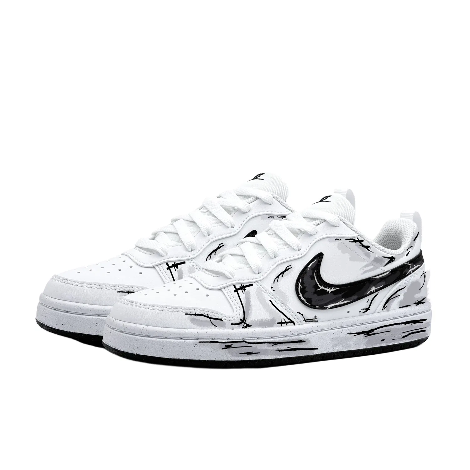 Кроссовки детские Nike Court Borough Comic Black Thread Белые — фото 4