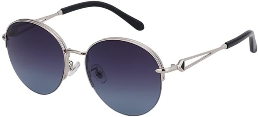 

Полуободковые круглые солнцезащитные очки для женщин, роскошные металлические солнцезащитные очки в полуоправе для женщин, овальные солнцезащитные очки LVTFCO, C4silvergrayblue