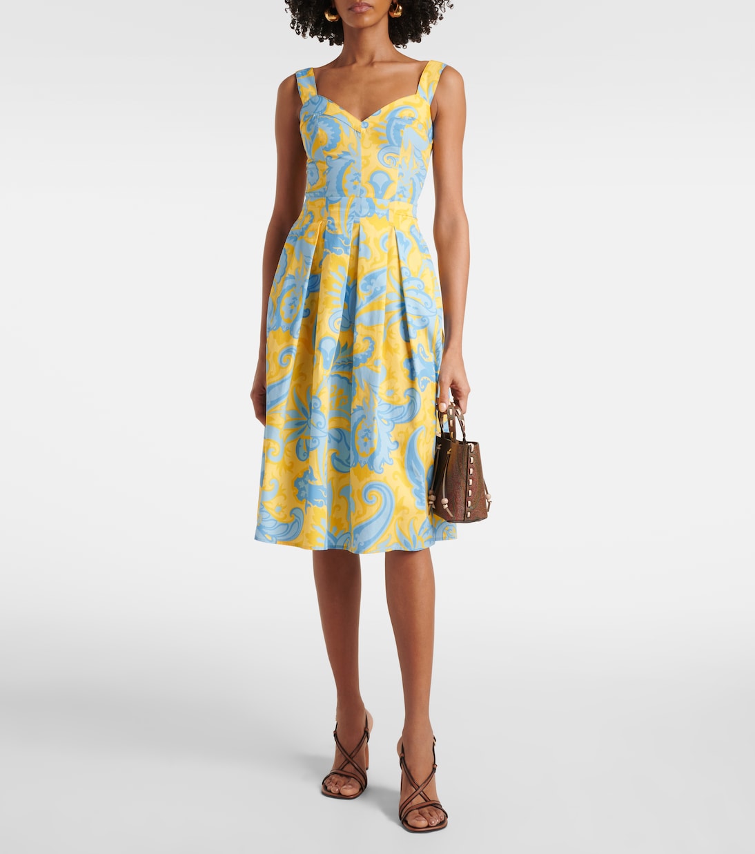 Платье миди из хлопка с плиссировкой и узором пейсли Etro, Print On Yellow Base — фото 2