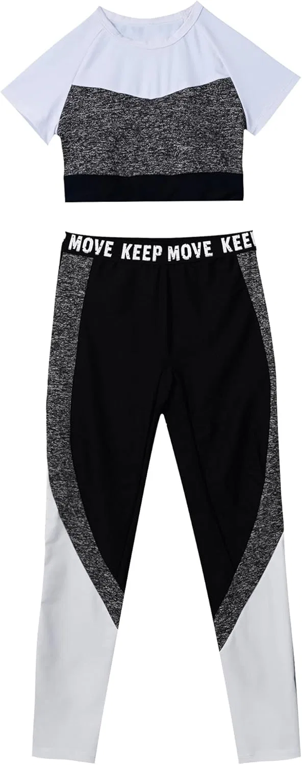 Детский спортивный комплект для танцев Mufeng, топ с лосинами, Short Sleeves Black — фото 3
