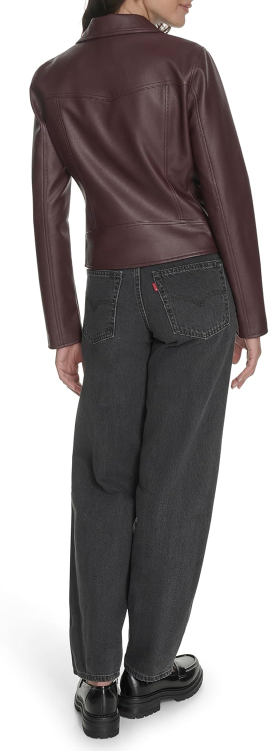Женская кожаная куртка-косуха Levi's с прорезными карманами, бордовый — фото 4