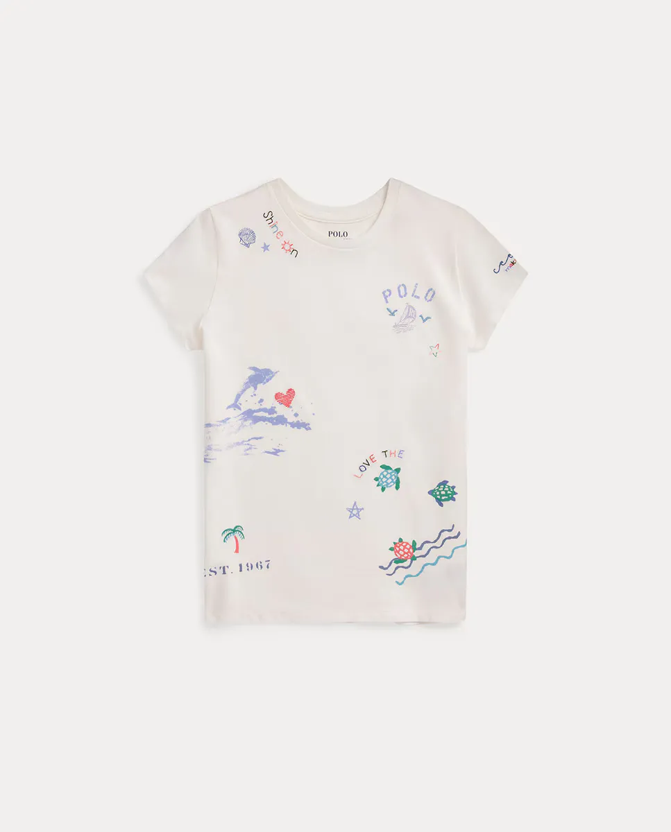 

Белая хлопковая футболка для девочки Polo Ralph Lauren, белый