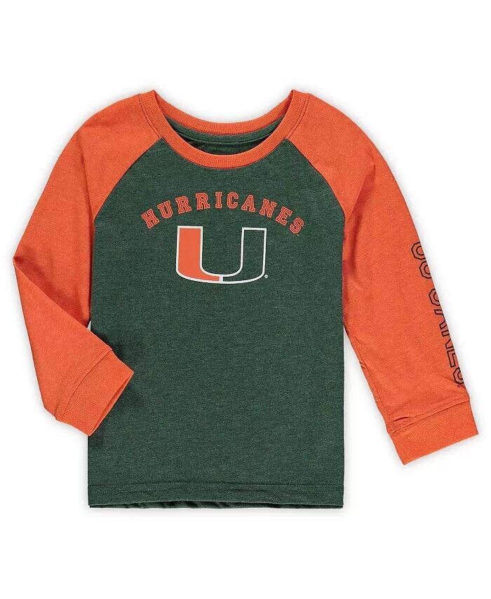 

Футболка реглан с длинным рукавом Miami Hurricanes зеленого цвета для мальчиков и девочек Colosseum