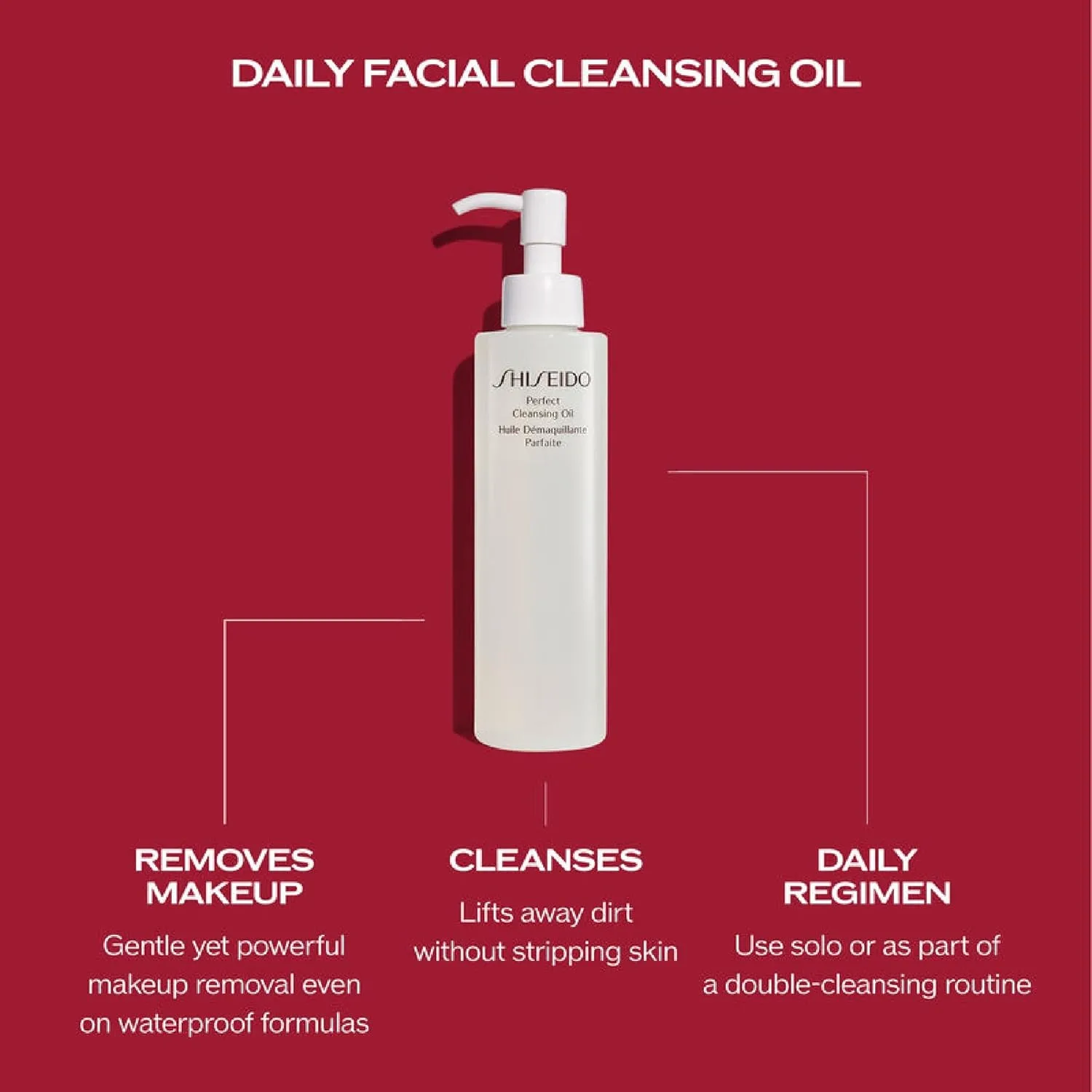 Очищающее масло Shiseido Perfect Cleansing Oil - легкое средство для ежедневного умывания, придающее коже мягкость и сияние - удаляет водостойкий макияж, загрязнения и остатки макияжа. 300 мл — фото 2