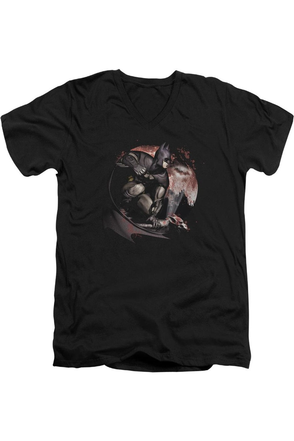 

Футболка с коротким рукавом и V-образным вырезом для взрослых Batman Arkham City Blood Moon Gildan, черный