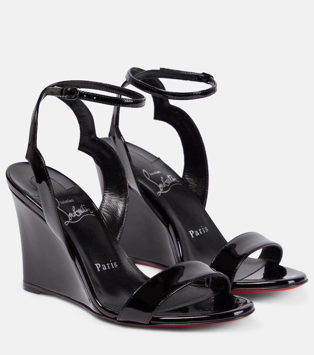 Босоножки из лакированной кожи на танкетке Christian Louboutin, черный