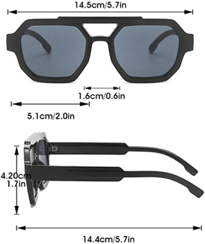 

Солнцезащитные очки в стиле ретро с двойной перемычкой для женщин, многоугольные солнцезащитные очки для мужчин, солнцезащитные очки UV400 MTZJH, Black Grey