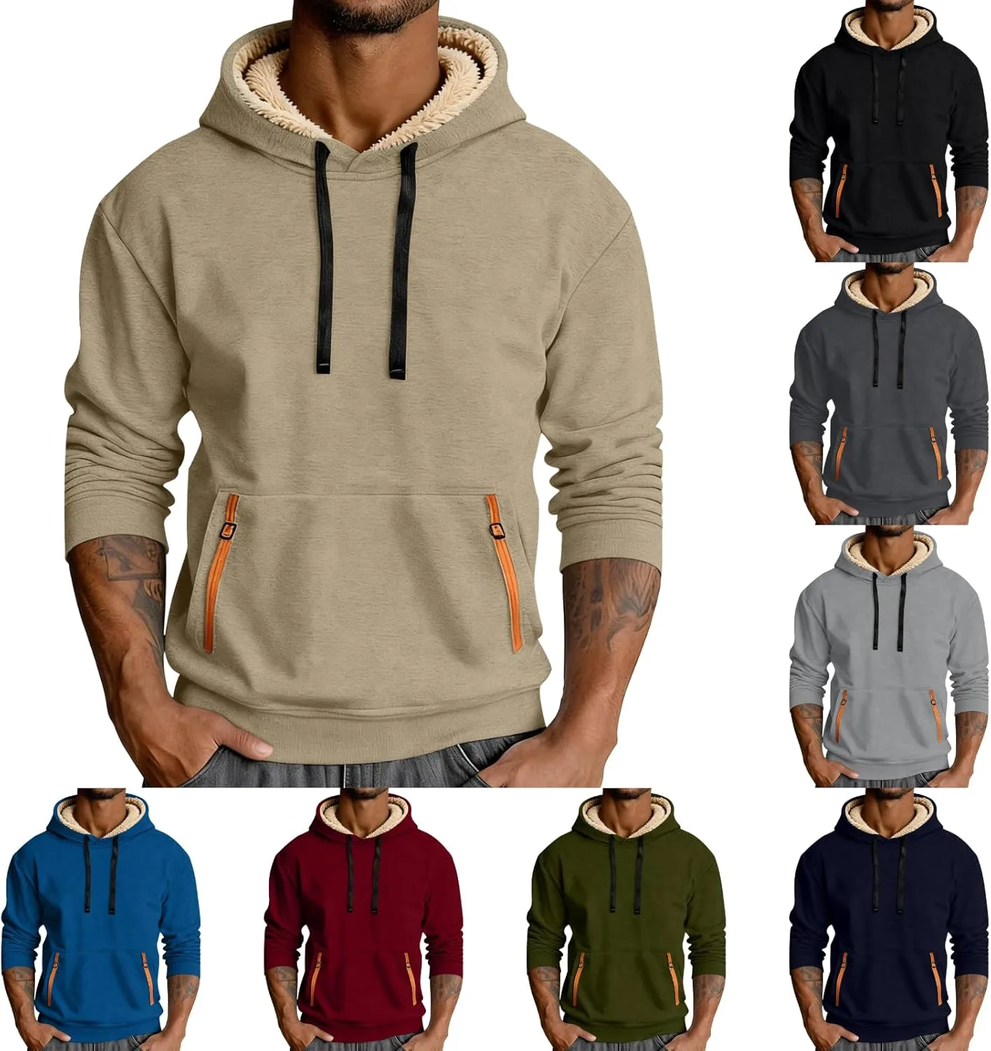 

Толстовка Sherpa Hoodie Men Fleece Sherpa Lined Thermal с капюшоном, зимняя, теплая, с карманами ABABC
