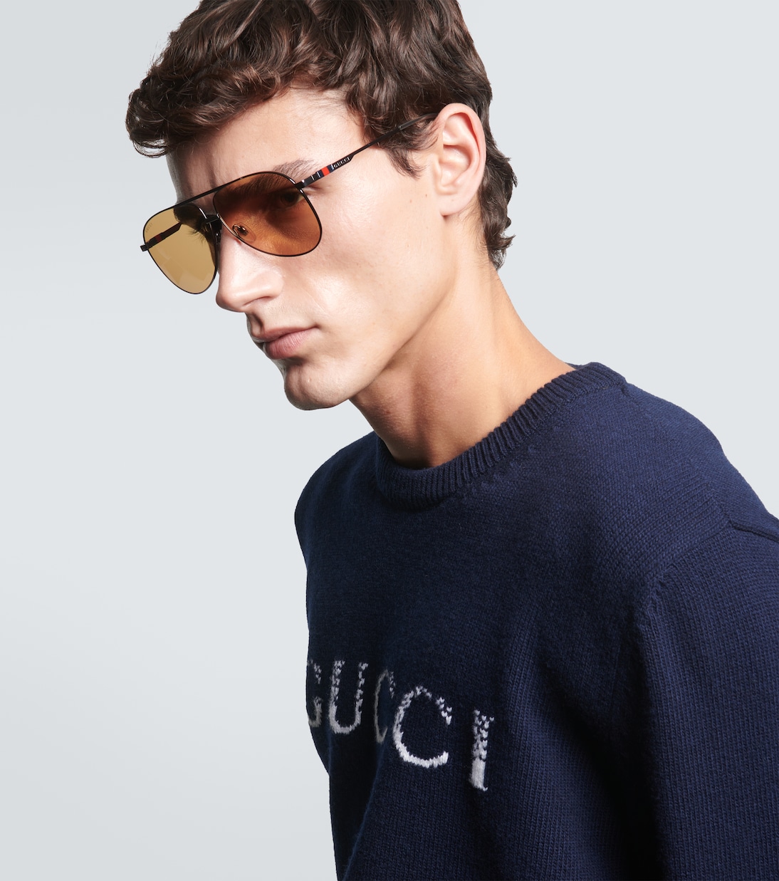 Авиаторские солнцезащитные очки Gucci, Ruthenium-Ruthenium-Brown — фото 3