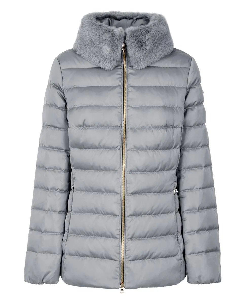 

Женский пуховик средней длины с капюшоном Geox, светло-серый
