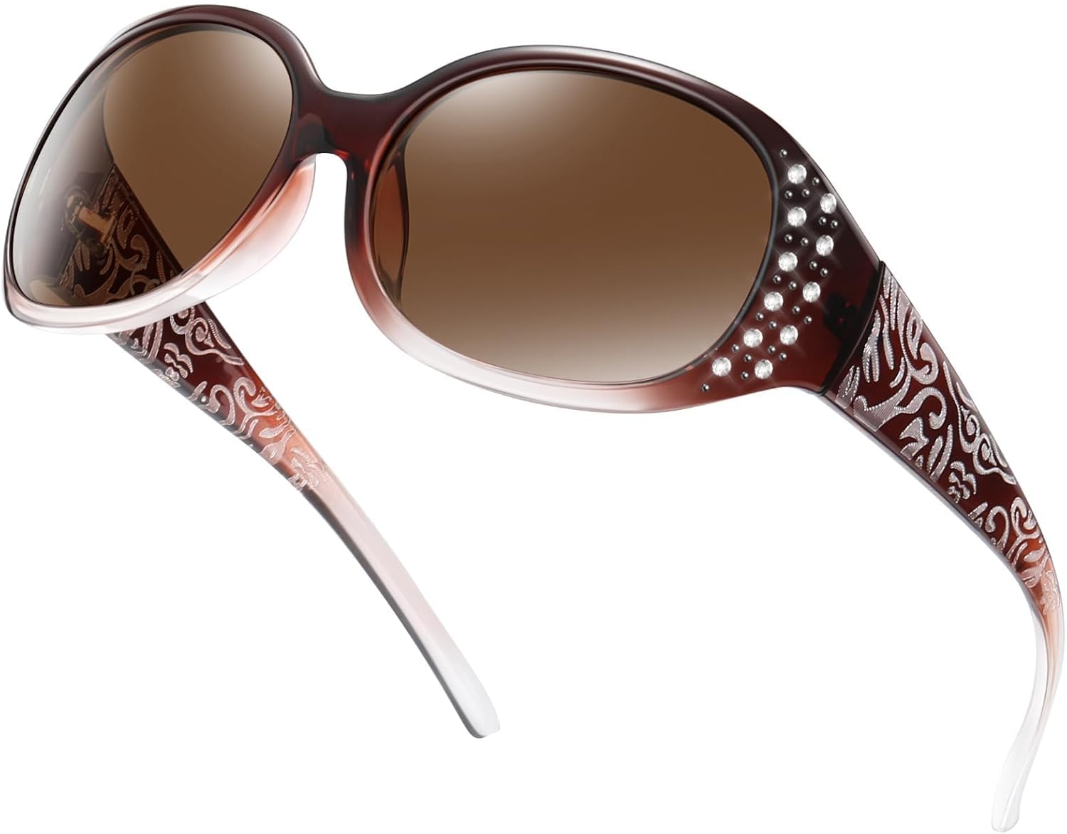 

Женские поляризованные солнцезащитные очки HAOLOTA, солнцезащитные очки с оправой, украшенные стразами, с защитой от УФ-излучения UV400, A04 Gradient Brown Frame Brown Lens