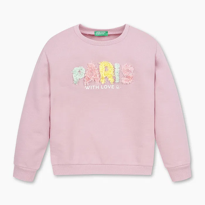 Детский розовый свитшот с вышивкой от Benetton Kids