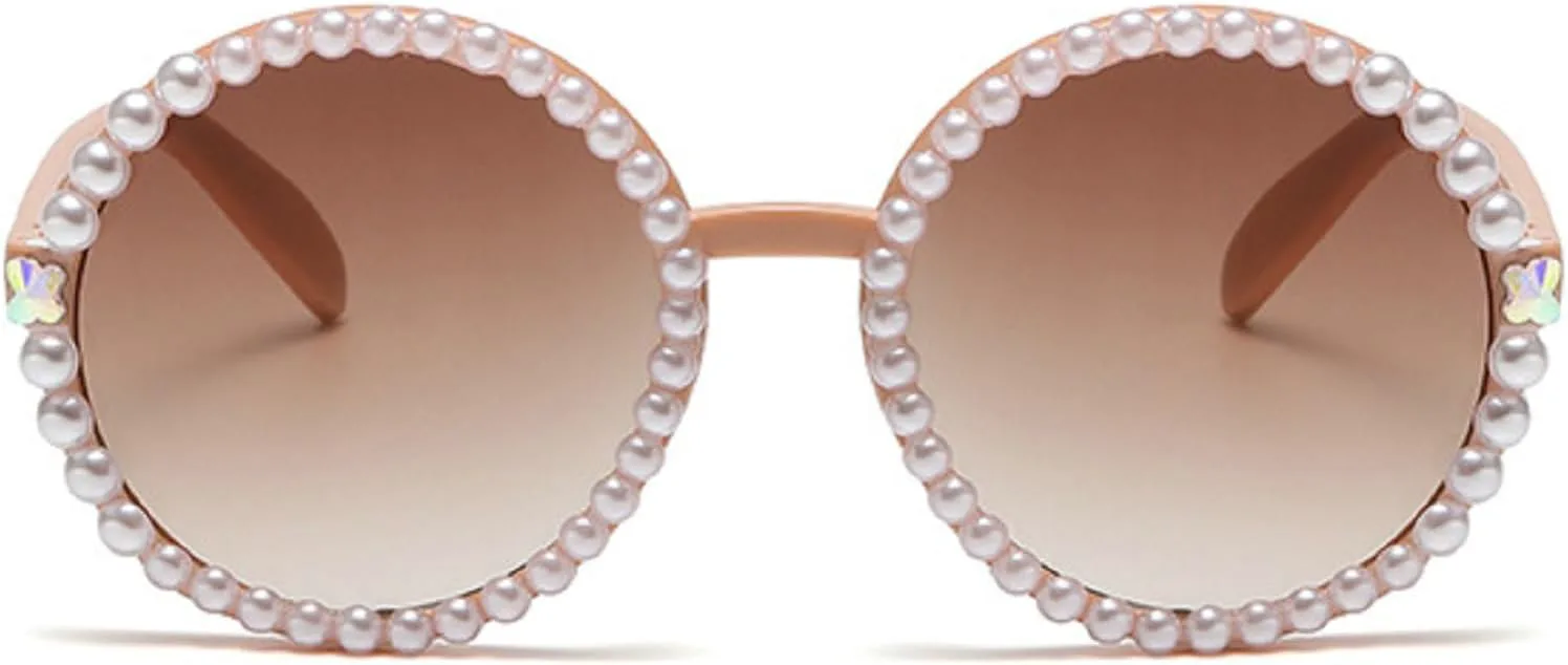 

Милые круглые солнцезащитные очки с жемчугом для женщин, украшенные стразами, модные градиентные солнцезащитные очки для невесты, размер N45 mincl, Brown