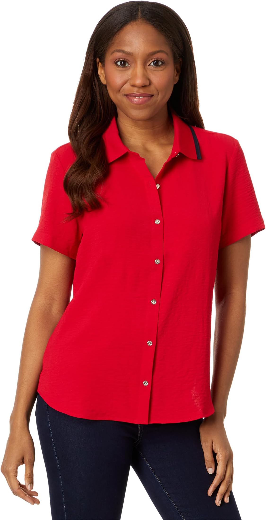 

Рубашка Tommy Hilfiger Short Sleeve Button Up With Ribbed Collar, цвет Scarlet