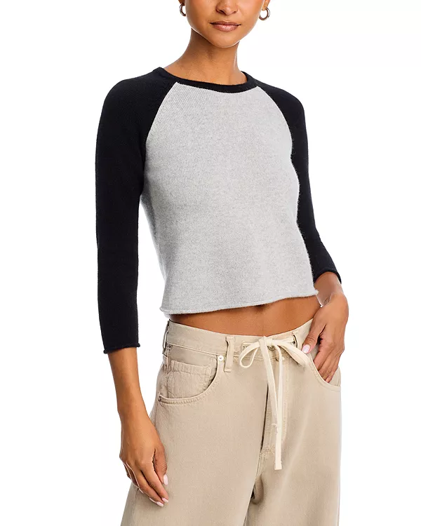 

Укороченная бейсбольная футболка-реглан из кашемира Re/Done, мультиколор