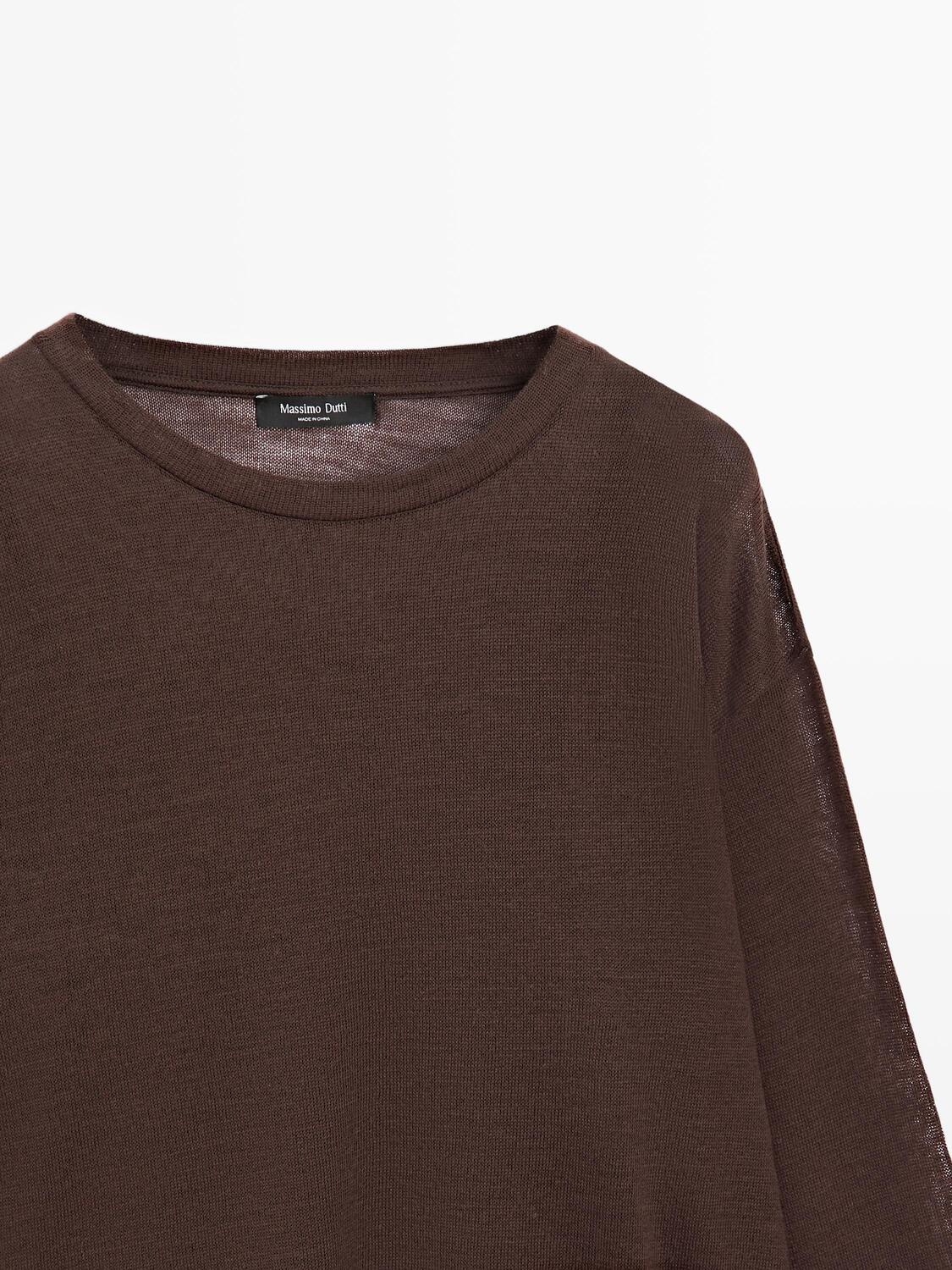 Футболка с длинным рукавом и кружевной деталью Massimo Dutti, brown — фото 4