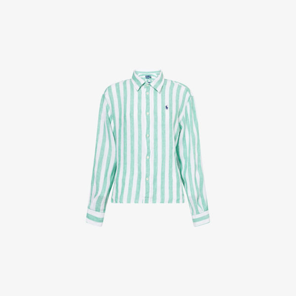 

Рубашка Polo Ralph Lauren с вышитым логотипом бренда полосатая льняная, бело-зеленый