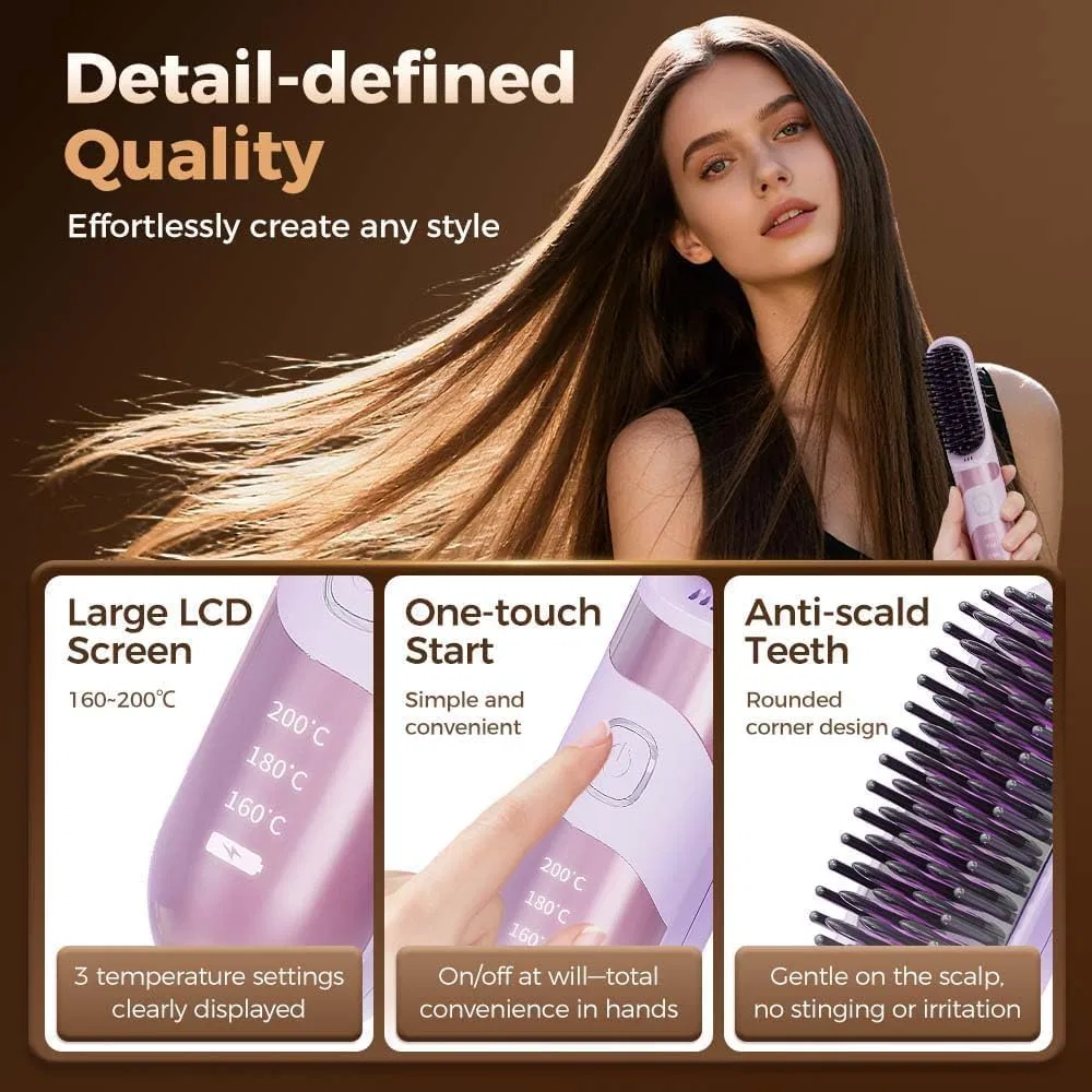 Беспроводная выпрямляющая щетка «Go Brush Negative» от Cefryna Herr Ozean, Pink — фото 4