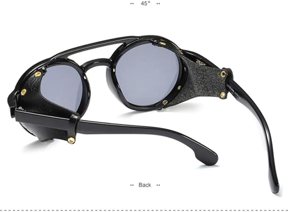 

Круглые кожаные солнцезащитные очки для женщин в стиле стимпанк с заклепками, солнцезащитные очки для мужчин и женщин с защитой от УФ-излучения UV400 VFDHN, C6