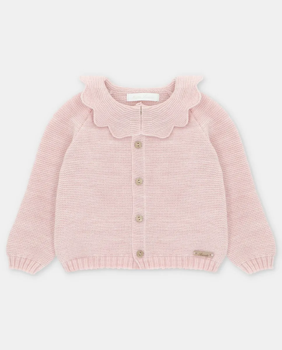 

Вязаная детская куртка с оборкой на воротнике розового цвета Martín Aranda