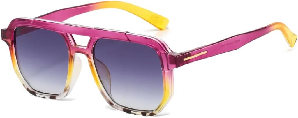 

Ретро-солнцезащитные очки с двойным градиентом для женщин, стильная оправа из двух цветов, простой тренд для мужчин, защита от УФ-излучения UV400 TVTBBVV, Purple Yellow Grey