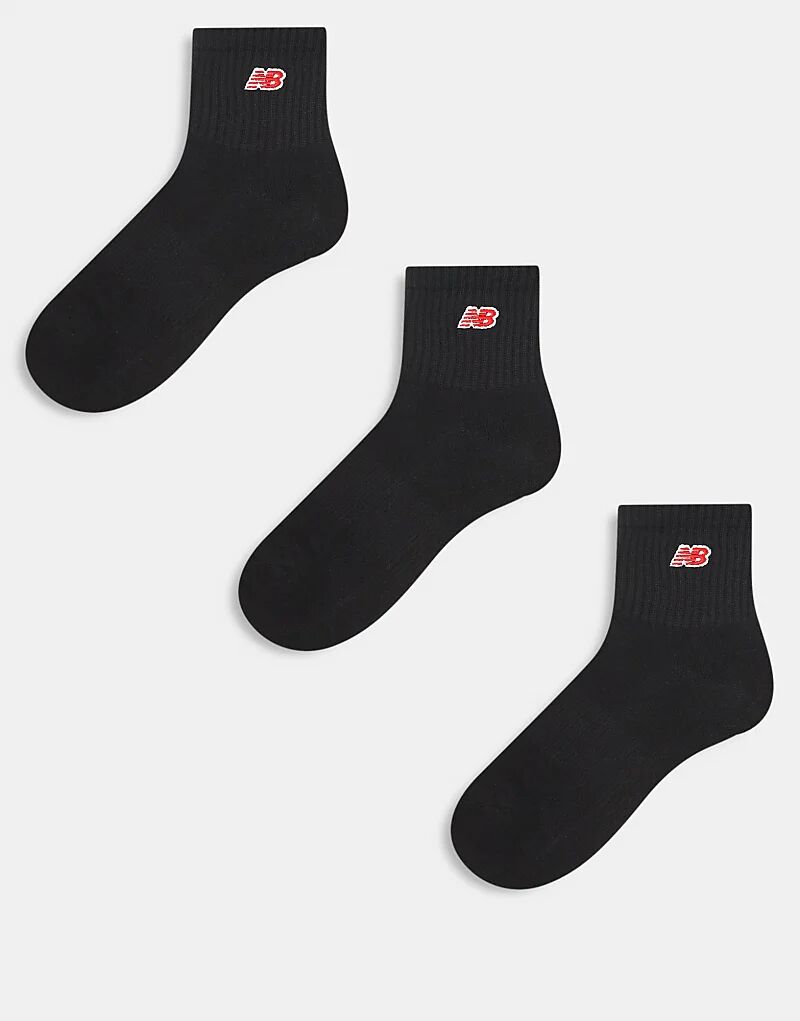 

3 пары ребристых носков черного цвета с красным логотипом New Balance