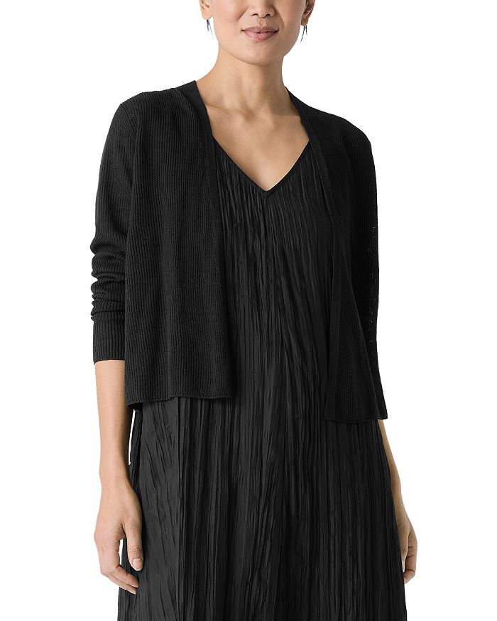 

Льняной хлопковый кардиган с рубчиком Eileen Fisher, черный