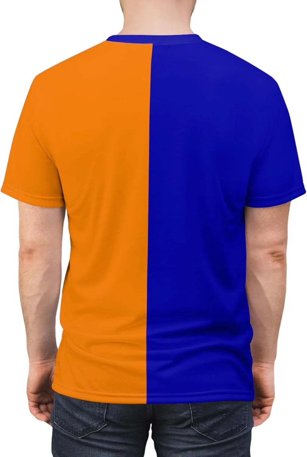 Футболка с длинным рукавом, Half Royal Blue & Half Orange, GENERIC, Black Stitching — фото 2