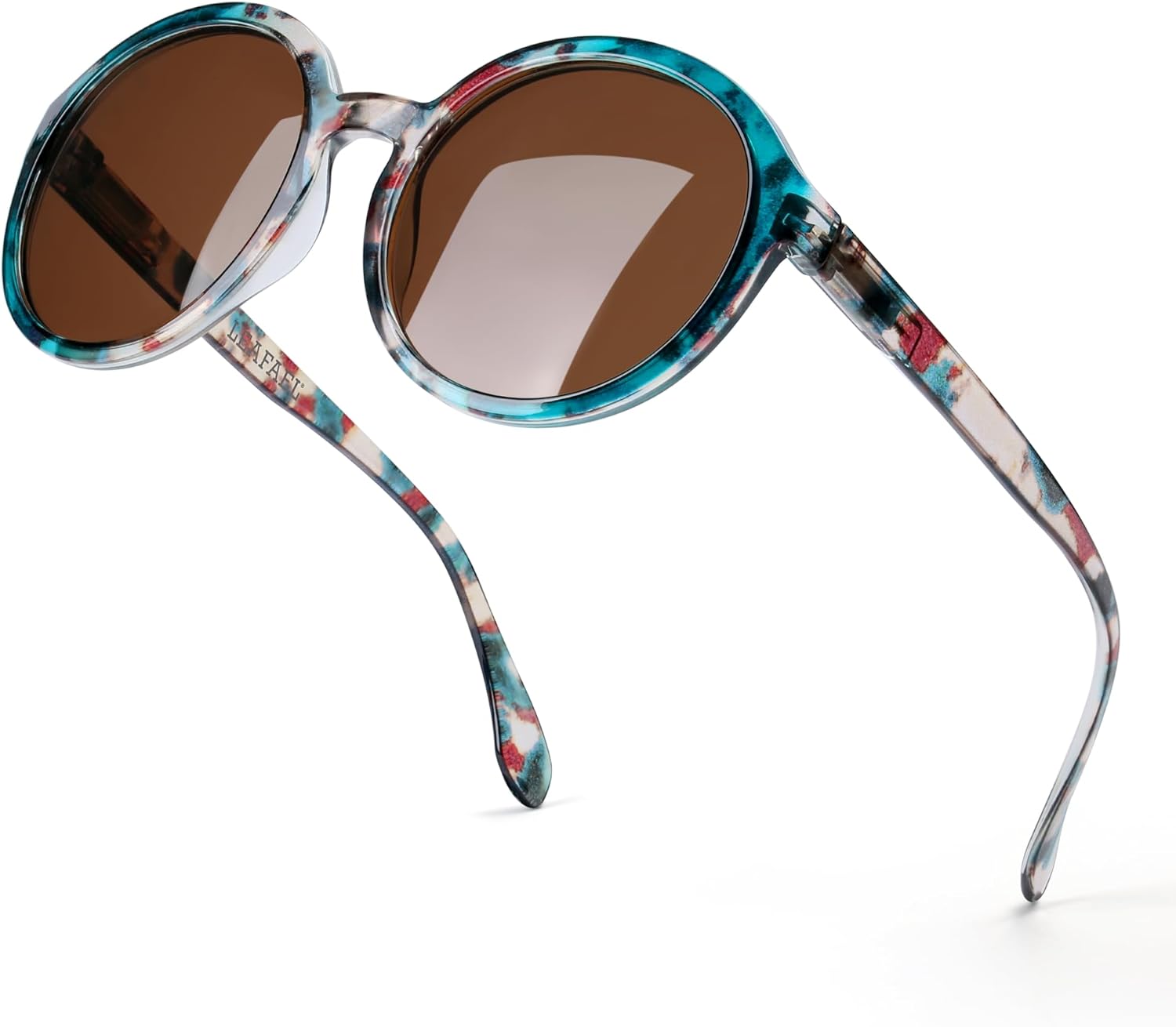 

Поляризованные круглые солнцезащитные очки для женщин – многоцветная оправа с цветочным мраморным рисунком бирюзового цвета, защита от УФ-излучения UV400, ретро-винтажный дизайнерский стиль Leafael, Teal