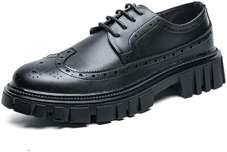 

Мужские кожаные оксфорды на платформе с крыльями, массивные лоферы, формальная и повседневная обувь с противоскользящей подошвой Qlpou, черный