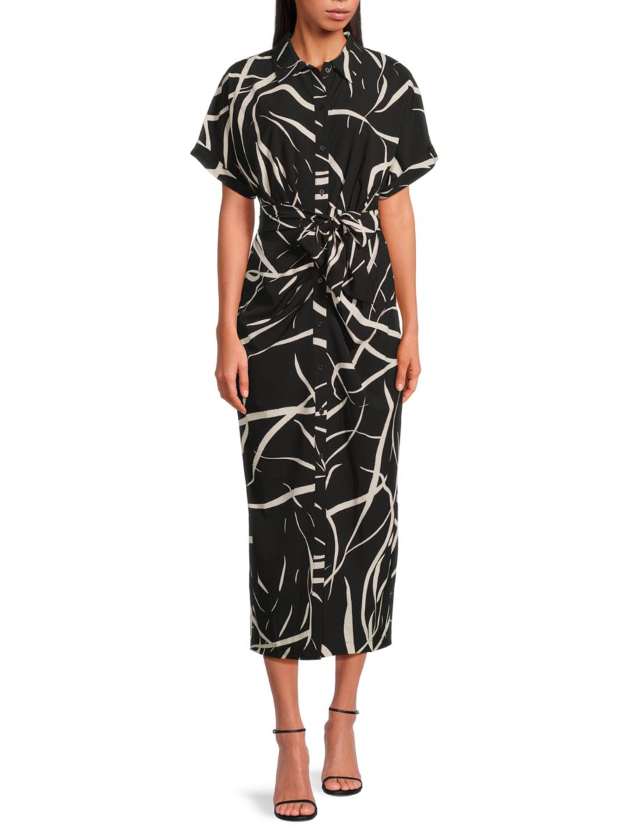 

Платье-рубашка миди с абстрактным принтом DKNY, цвет Black Cream