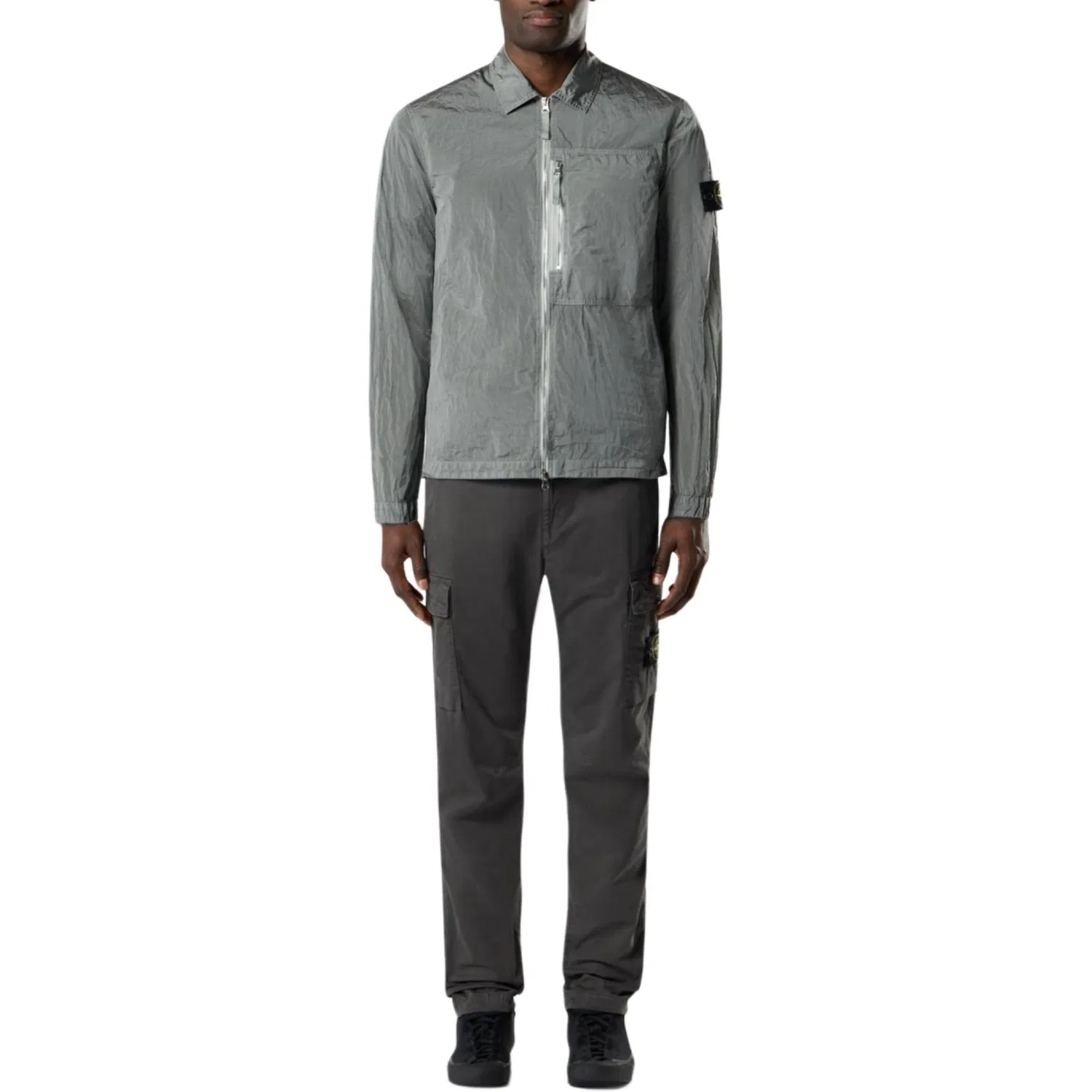 Куртка-рубашка на молнии с накладными карманами STONE ISLAND, Silver Gray — фото 4