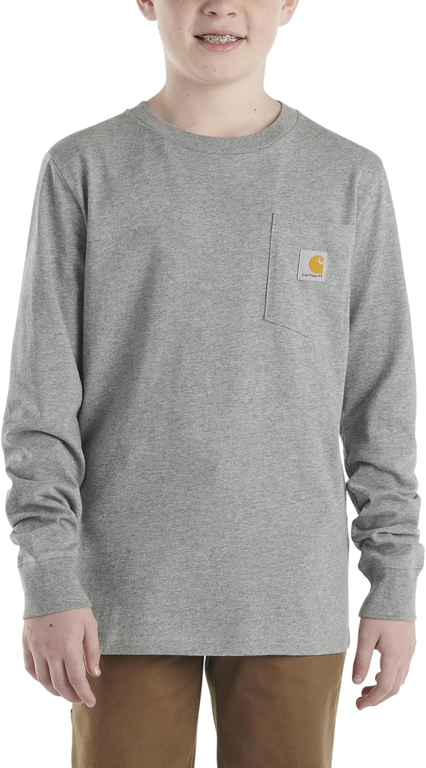 

Carhartt мальчиковая футболка с длинным рукавом, логотипом на рукаве и карманом, Charcoal Grey Heather, Черный, Carhartt мальчиковая футболка с длинным рукавом, логотипом на рукаве и карманом, Charcoal Grey Heather