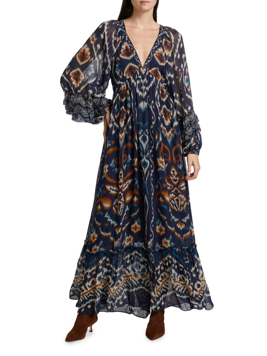 

Платье макси в стиле ананасового иката Farm Rio, цвет Pineapple Ikat Blue