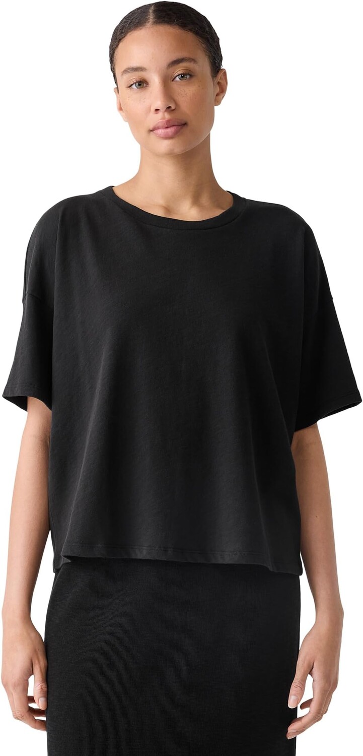 

Топ Eileen Fisher Crew Neck Short Sleeve Box Top, черный
