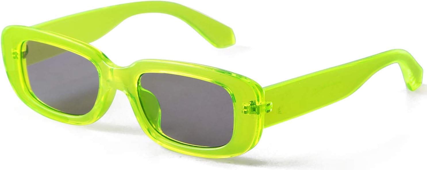 

Солнцезащитные очки прямоугольной формы для женщин и мужчин, винтажные квадратные солнцезащитные очки в стиле 90-х, модные квадратные очки Laurinny, Lime Green/Light Grey